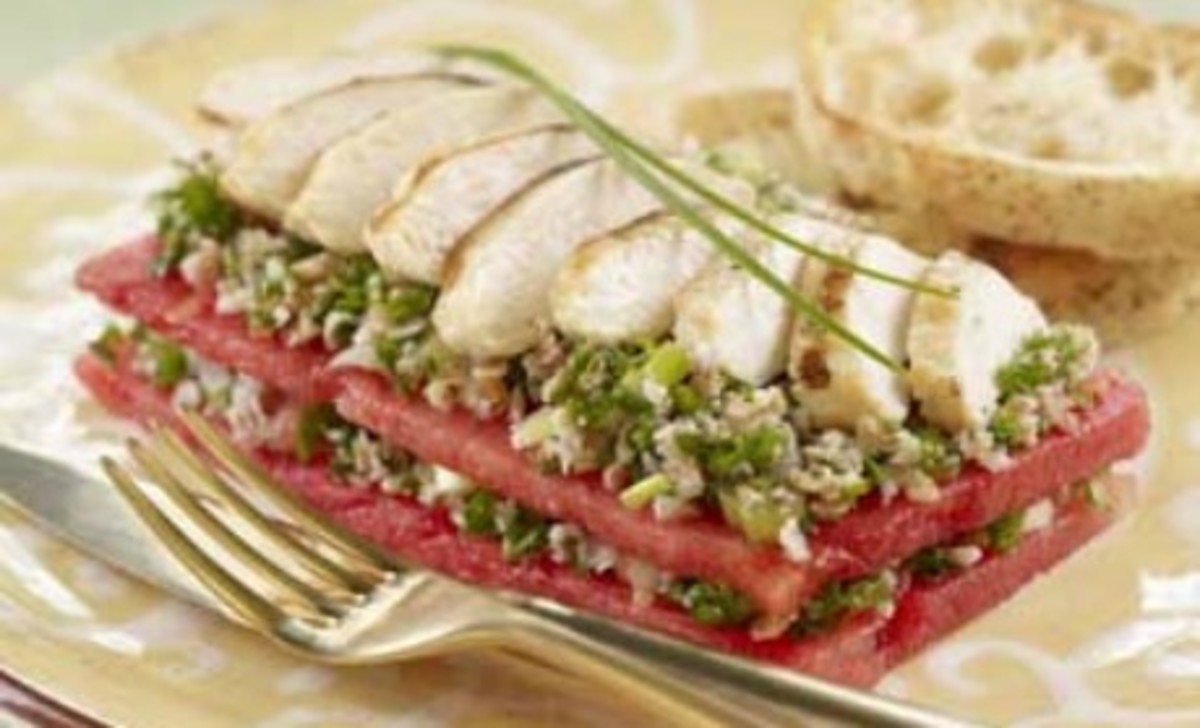 Watermelon Taboule Stacks with Grilled Chicken