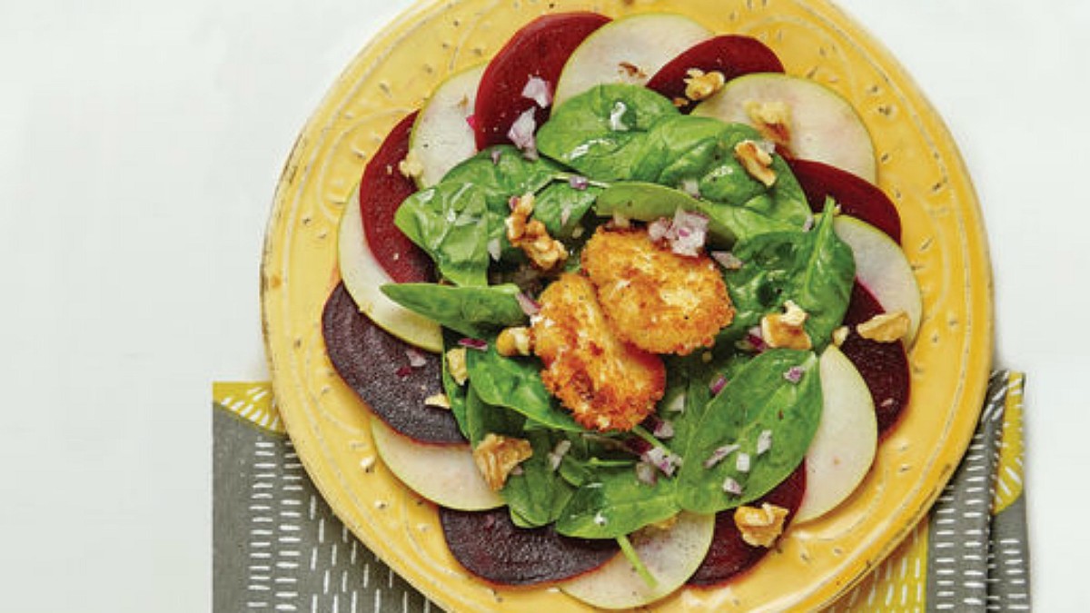 ROASTED BEET & GOAT CHEESE SALAD WITH PEARS AND MEYER LEMON VINAIGRETTE
