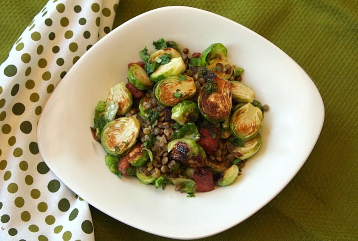 Fried Brussels Sprouts and Lentils