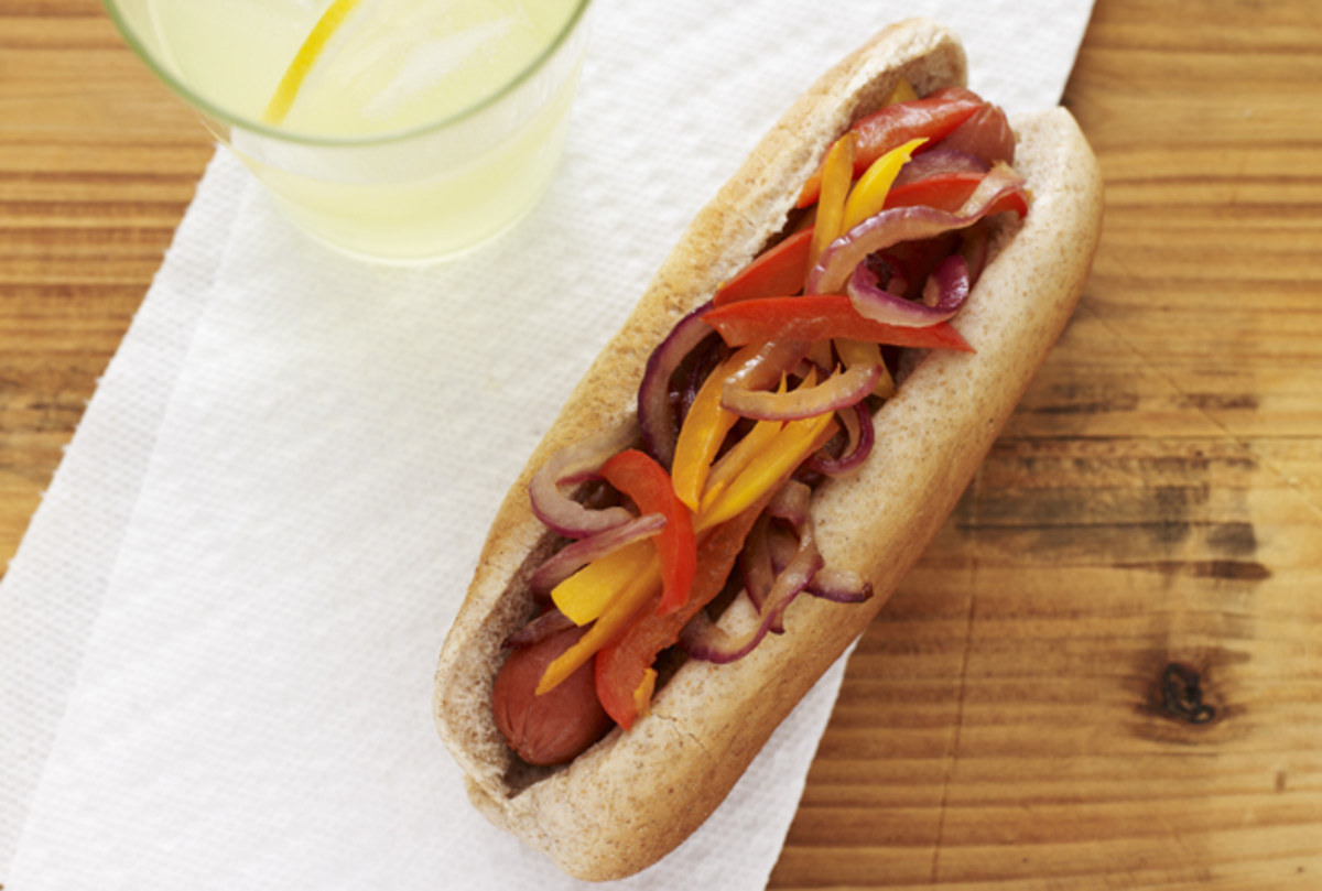 Hot-Dog with Peppers and Onions