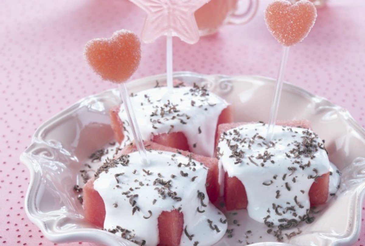 Watermelon Marshmallow Puffs with Chocolate Dust