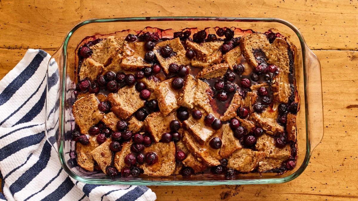 overnight healthy blueberry french toast casserole
