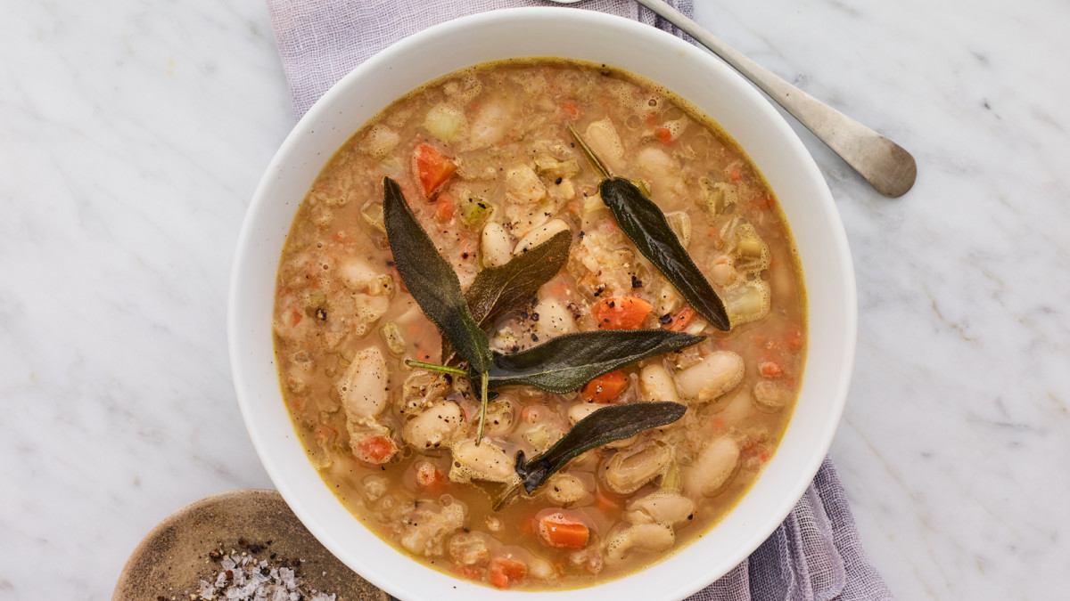 ITALIAN WHITE BEAN SOUP WITH FRIED SAGE LEAVES