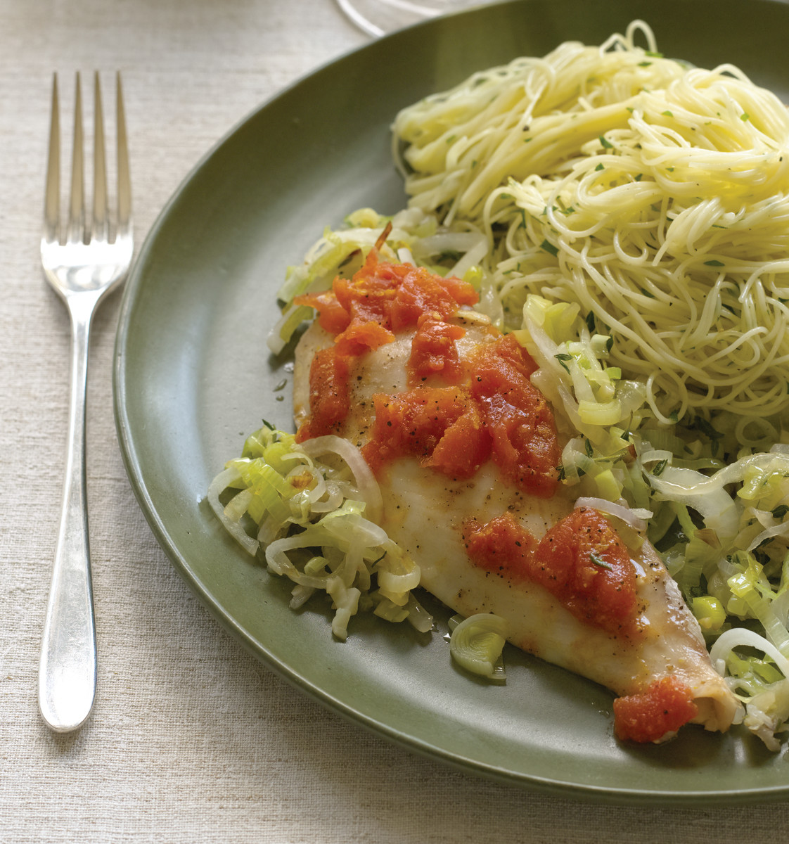 Aromatic Baked Flounder over Capellini