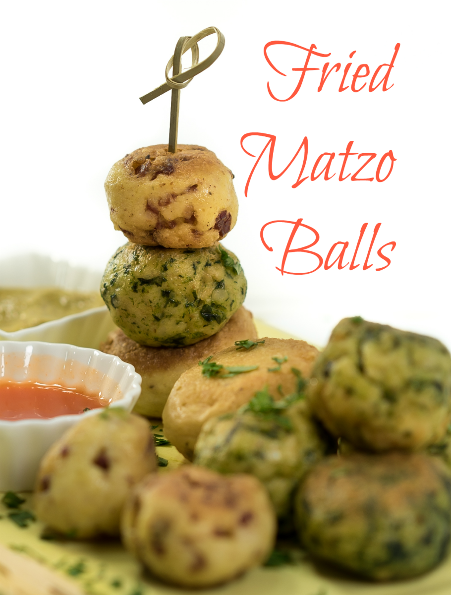 Fried Matzo Balls with three flavors and dipping sauces