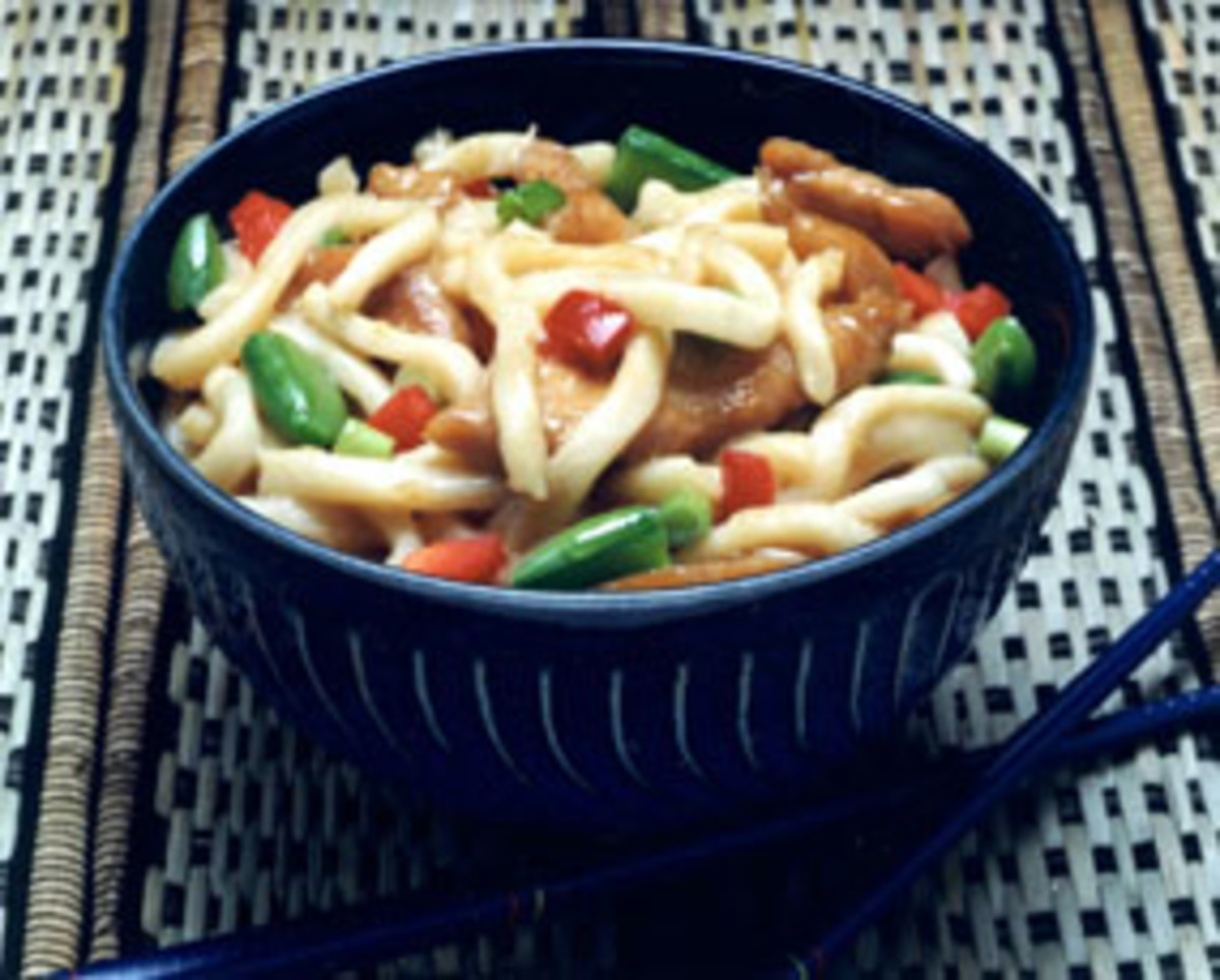 Udon Noodles with Bourbon Chicken
