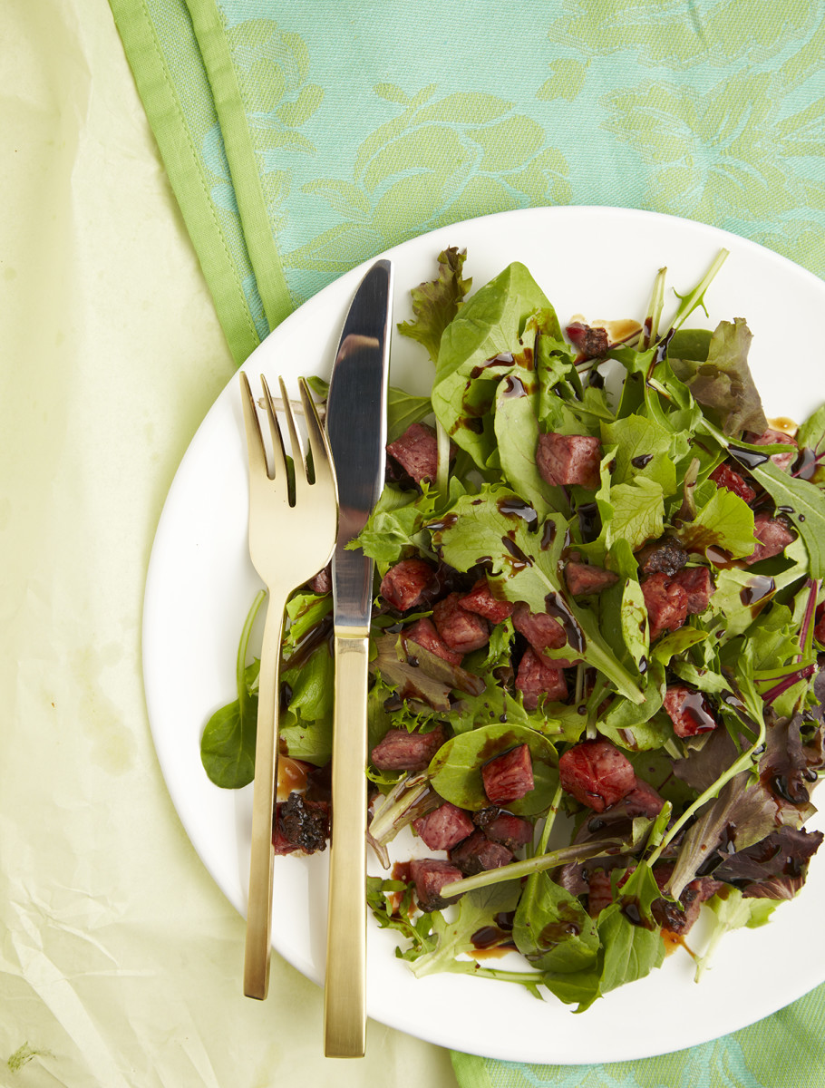 Spring Leaf Lettuce with Pastrami Croutons and Balsamic Vinaigrette, low carb and delish