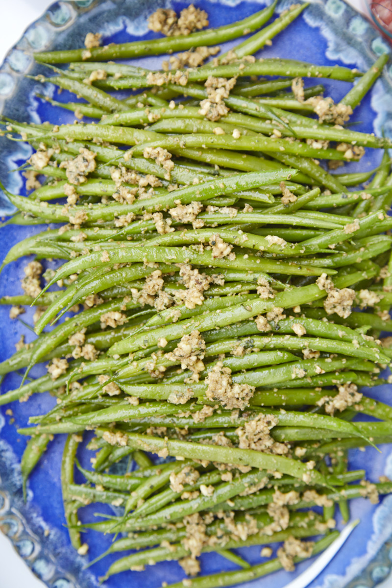Green Beans with Walnut and Green Olive Tapenade