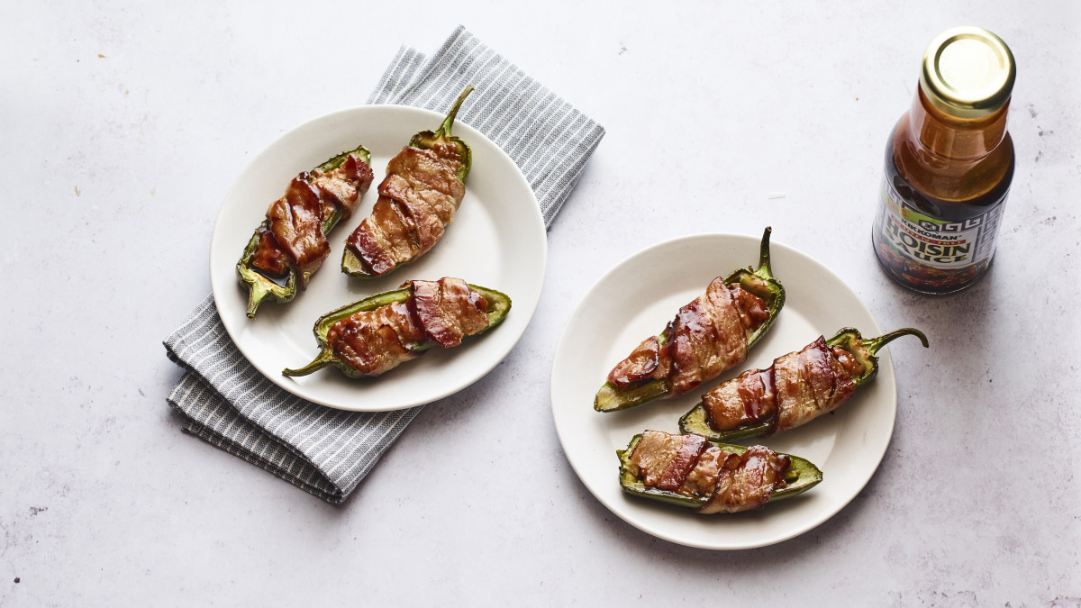 Chicken Stuffed Jalapenos wrapped with kosher bacon