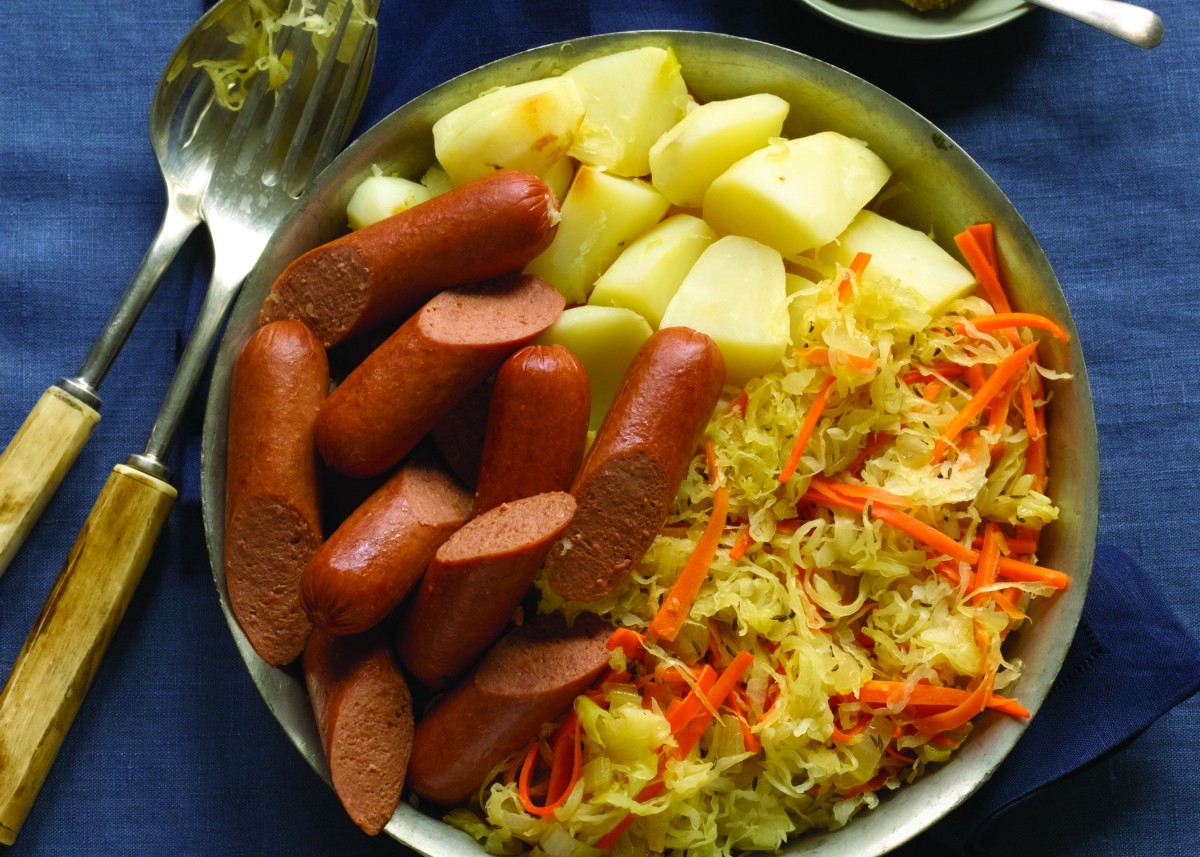 Knockwurst with Sauerkraut and Potatoes - Jamie Geller
