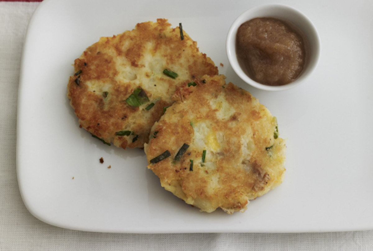 Cheddar and Potato Latkes with Spiced Applesauce