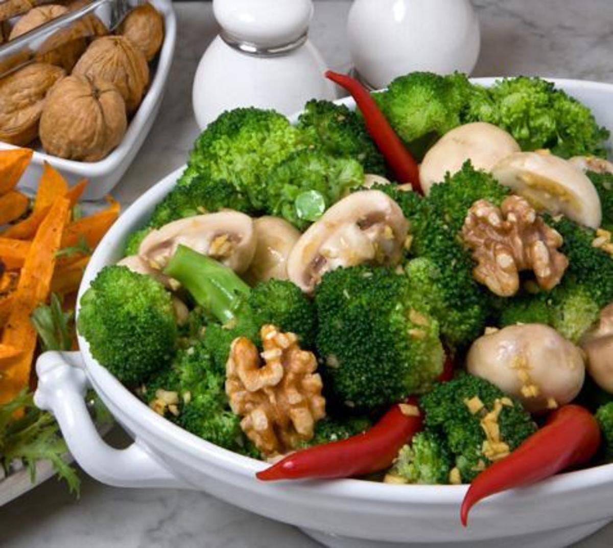 Mollie Katzen’s Broccoli Salad with Mushrooms & Walnuts