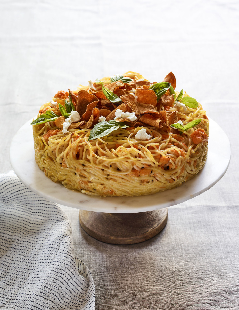 Creamy Sweet Potato Spaghetti Pie - Jamie Geller