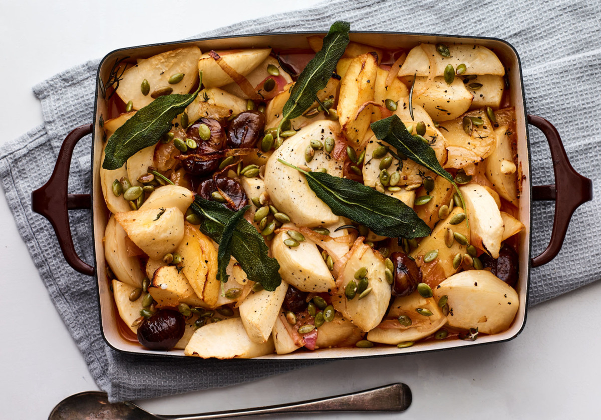 Braised Turnips, Chestnuts, and Apples