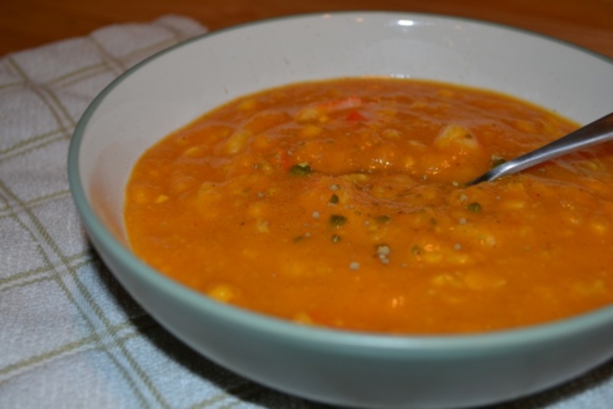 Creamed Corn and Pumpkin Soup with Mock Crab