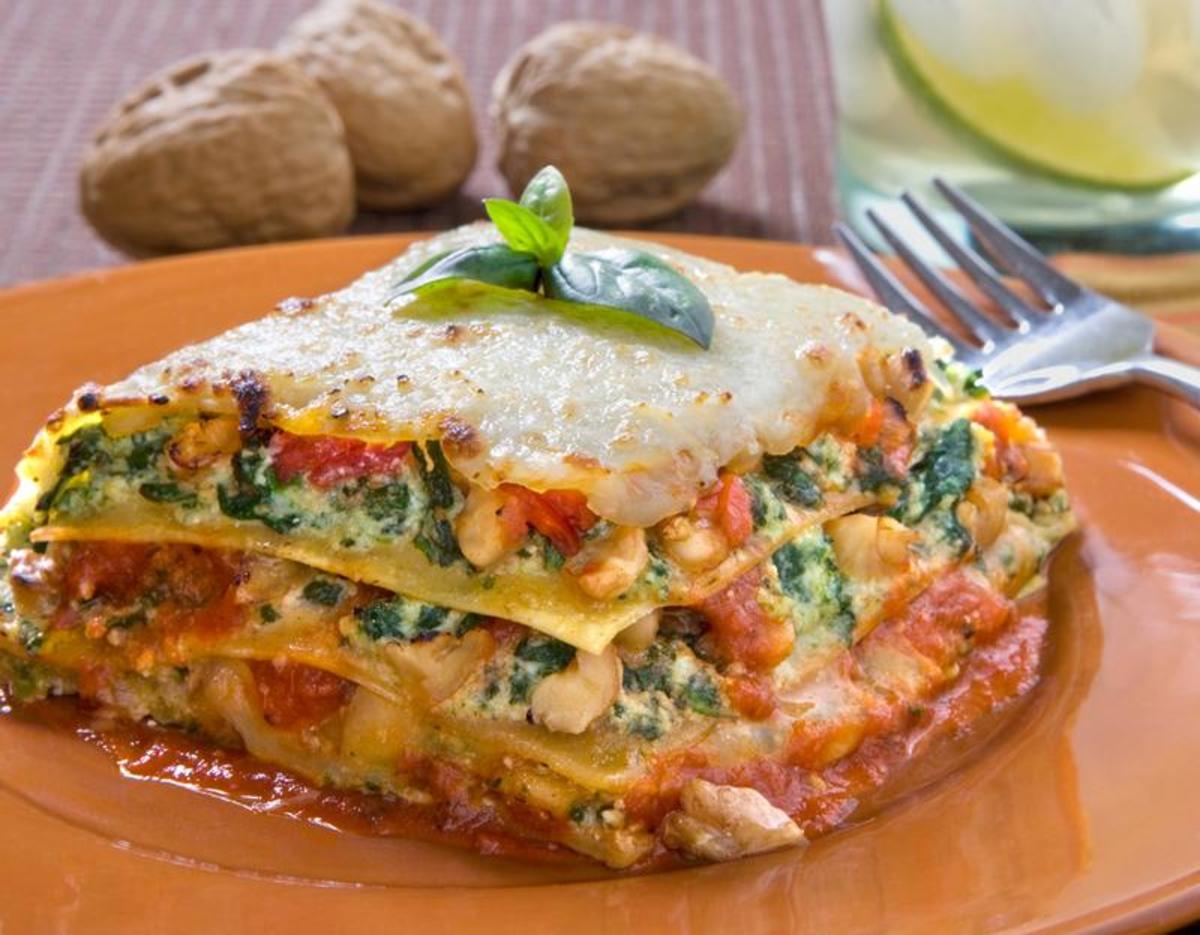Spinach Lasagna with Walnut Pesto
