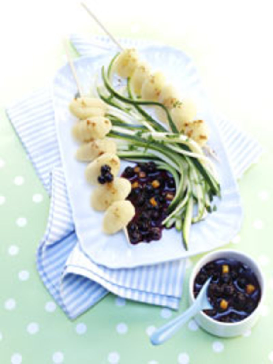 Gnocchi Skewers with Wild Blueberry Sauce,