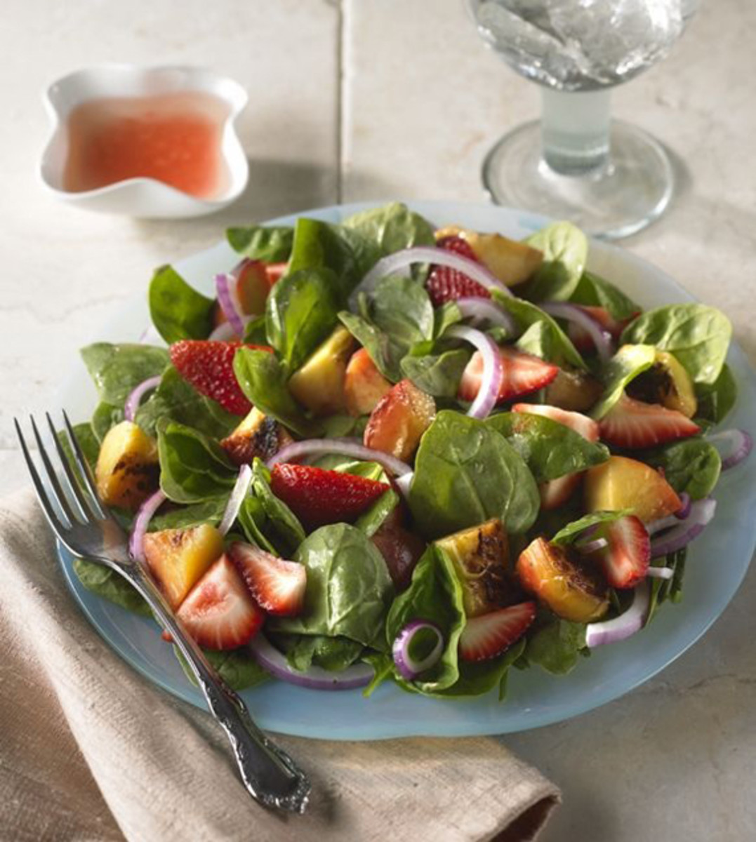 Spinach Salad with Grilled and Fresh Fruit - Jamie Geller