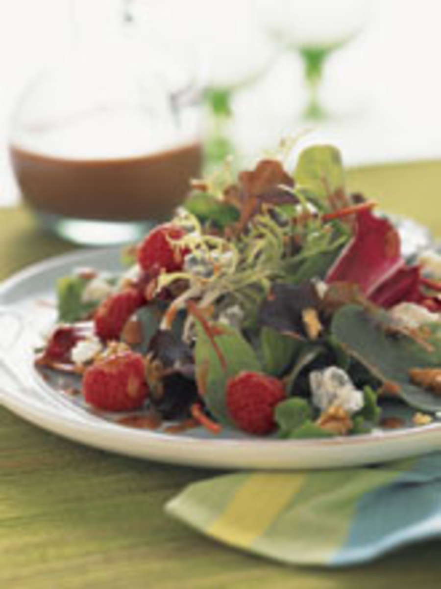 Wild Green Salad with Raspberry Walnut Vinaigrette
