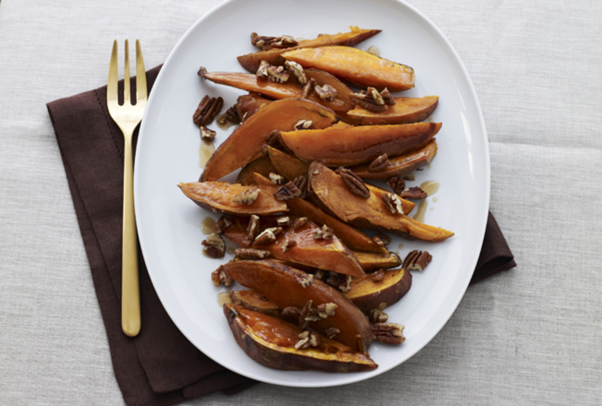 Maple Roasted Sweet Potatoes with Pecans