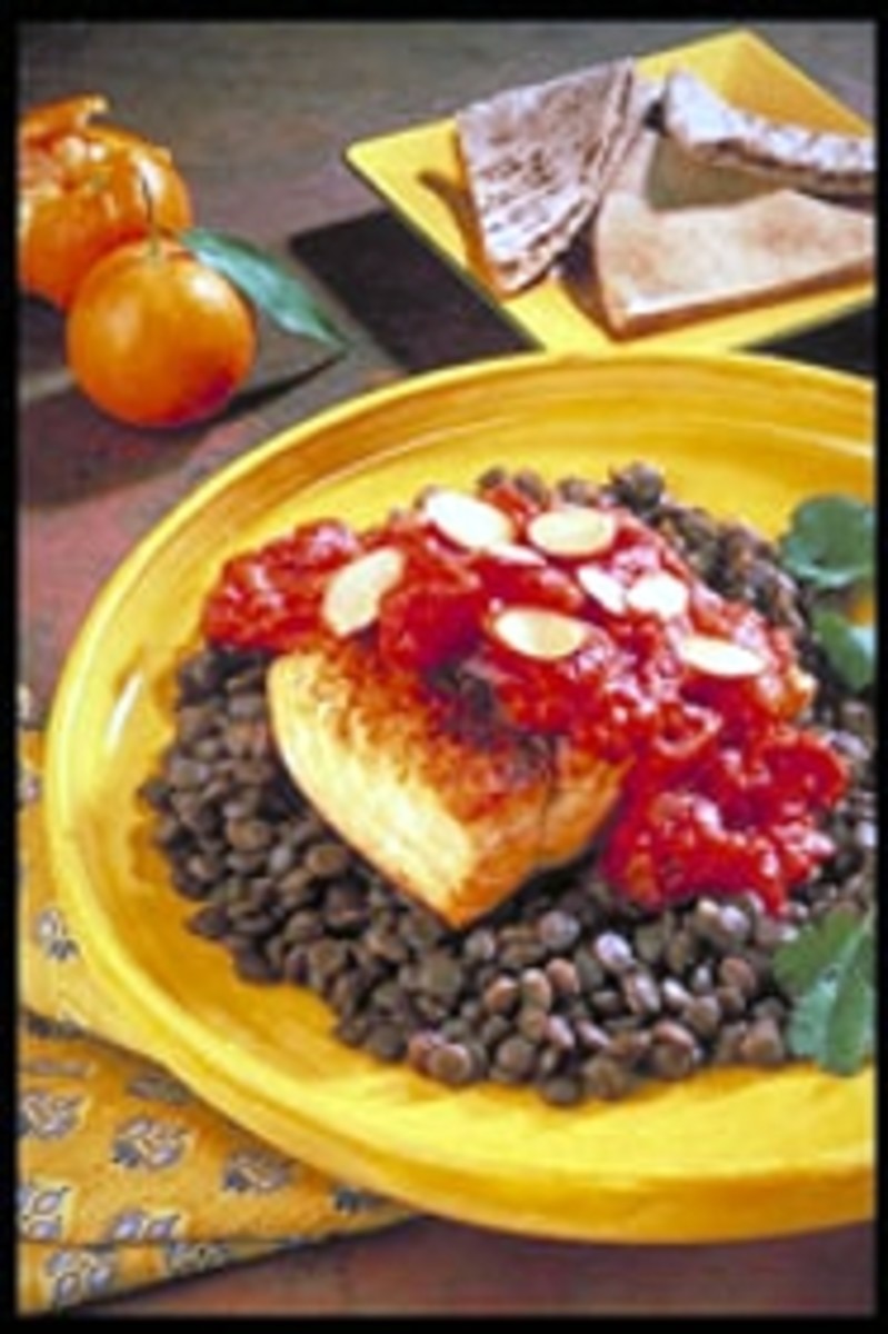 Salmon and Lentils with Moroccan Tomato Sauce