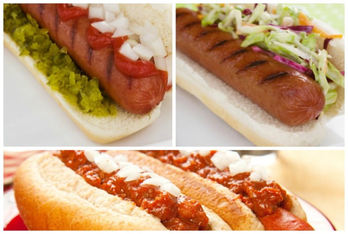 hot dog toppings collage
