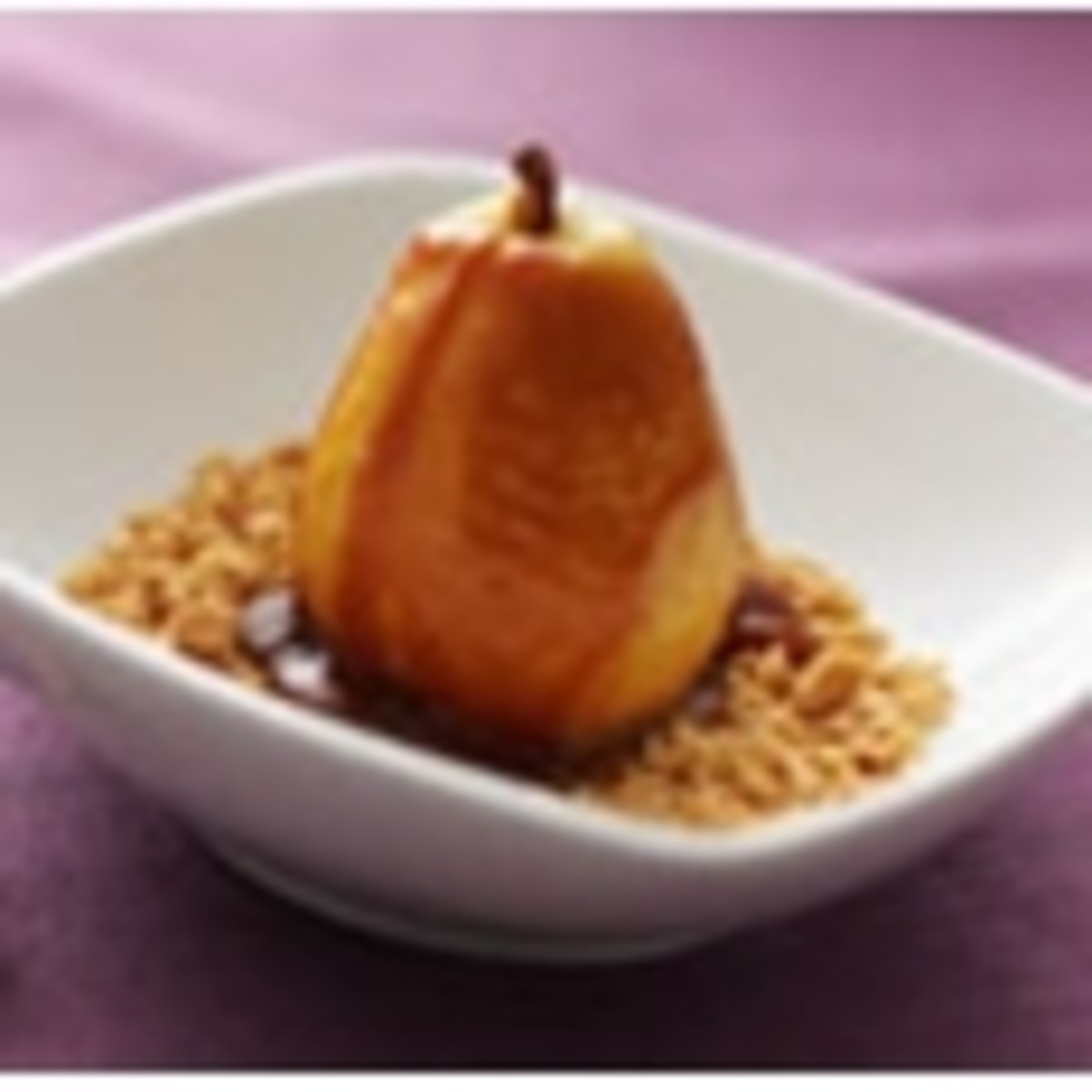 Poached Pears with Vanilla Caramel Sauce and Toasted Peanuts