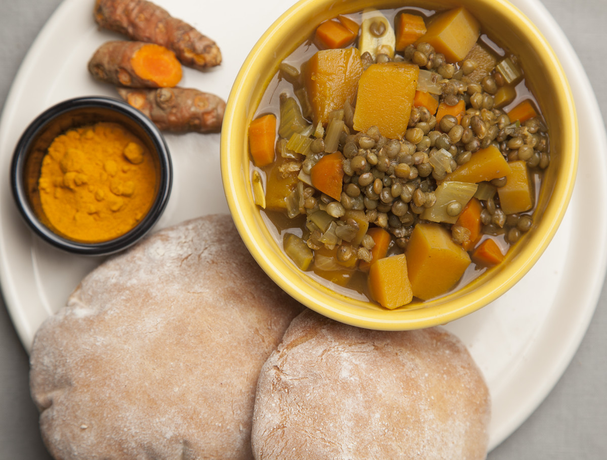 Curried Lentil Soup and Pita