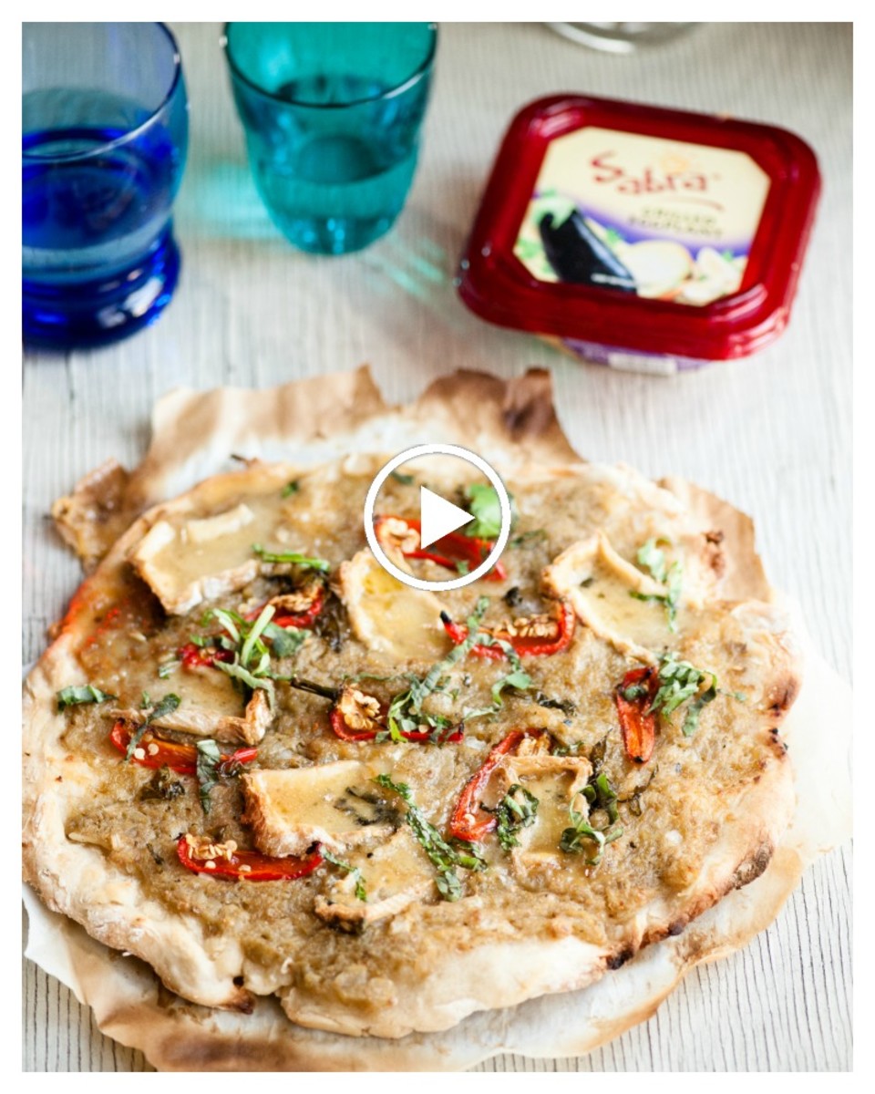 mediterranean pizza with brie and eggplant