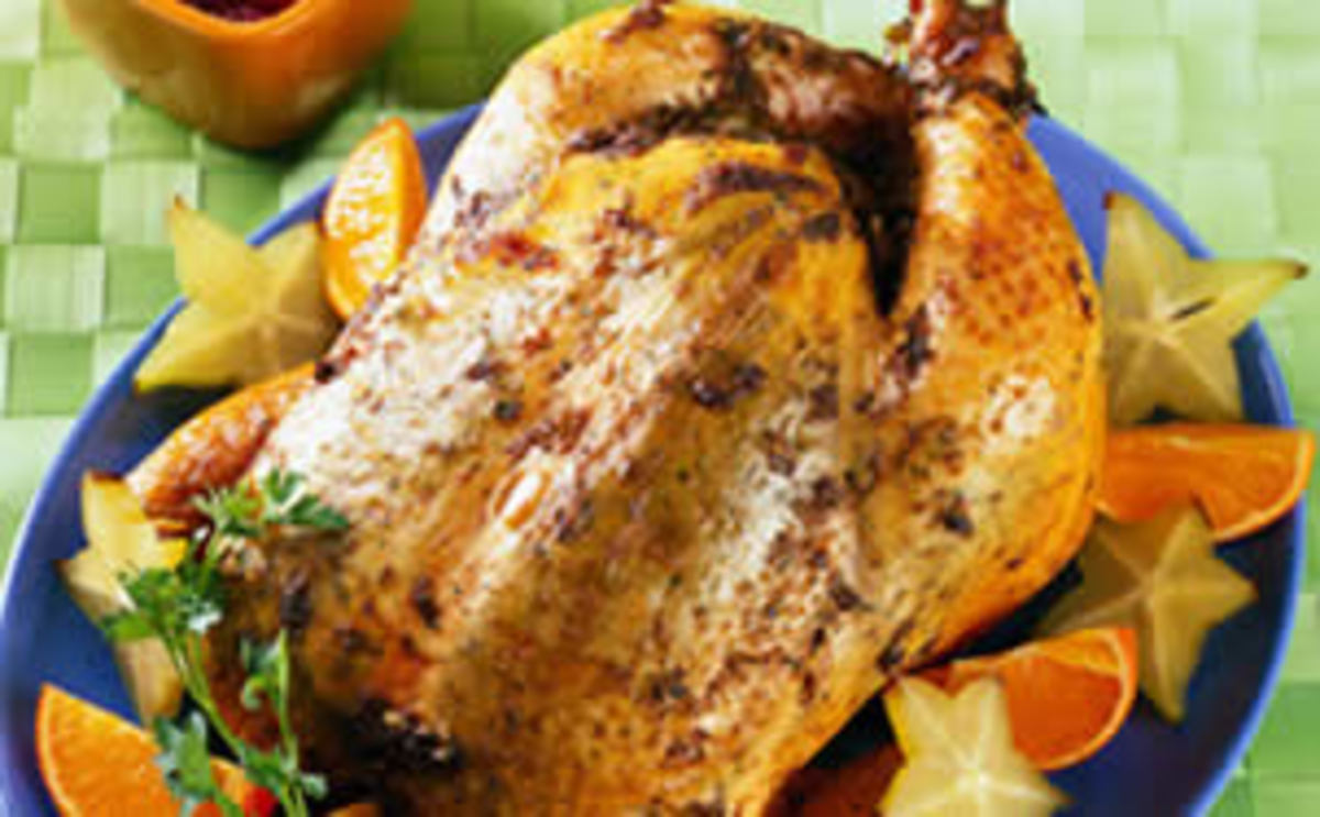 Grilled Whole Chicken with Starfruit Cranberry Sauce
