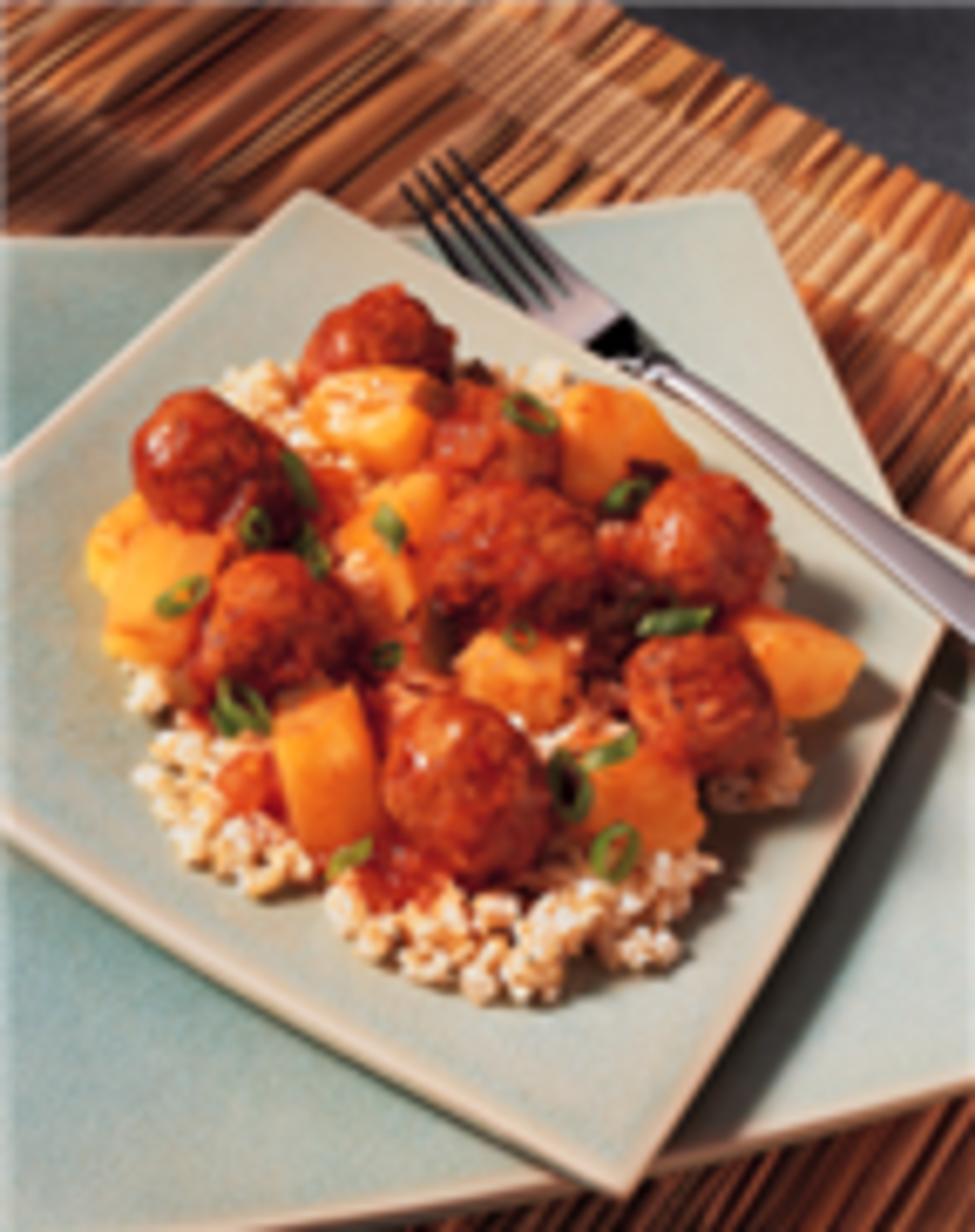 Sweet & Spicy Chinese Meatballs on Brown Rice