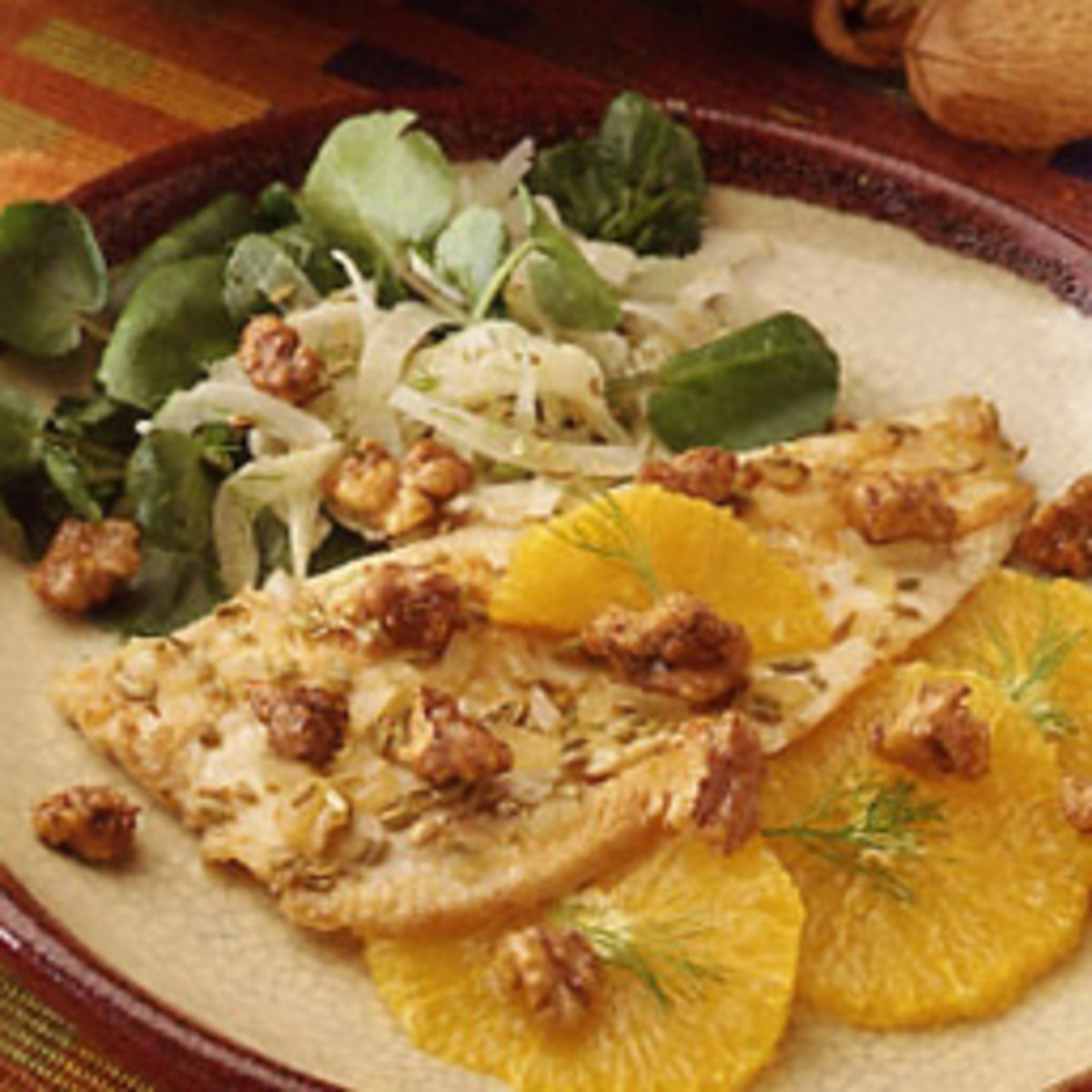 Orange Trout Salad with Spiced Walnuts