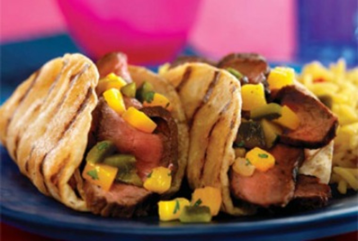 Grilled Steak Tacos with Poblano-Mango Salsa