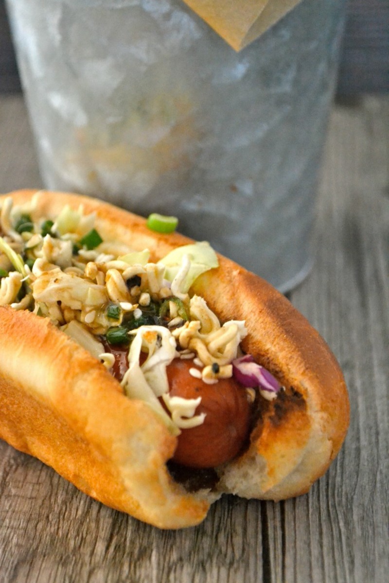 Hot Dog topped with Asian Slaw