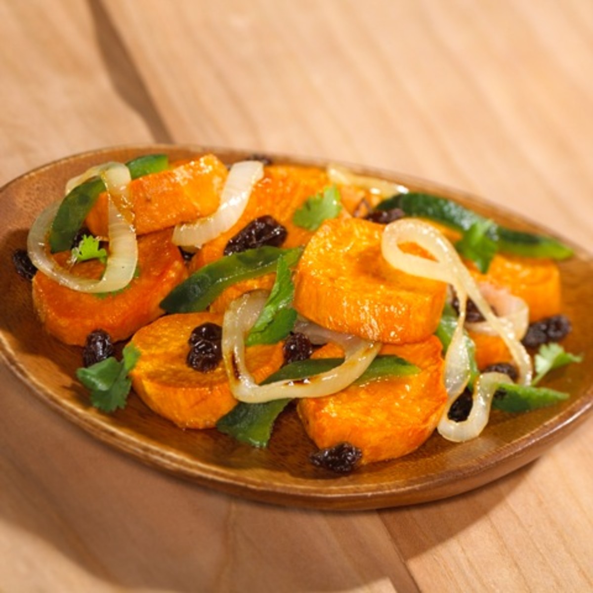 Sweet Potatoes with Raisins and Poblano Chile Rajas