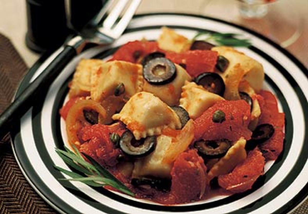Ravioli with Fire-Roasted Tomatoes and Olives