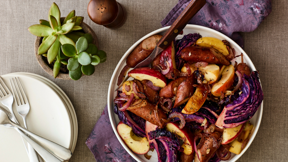 Pan-Roasted Apples, Cabbage, and Sausage - Jamie Geller