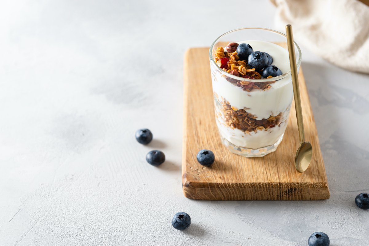 Yogurt Parfait with granola and blueberries