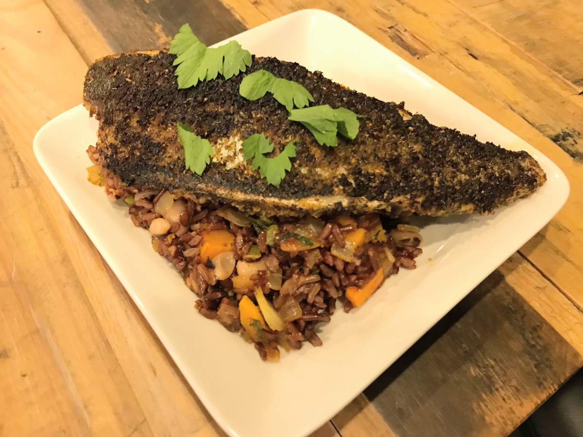 Cajun fish with Dirty Rice