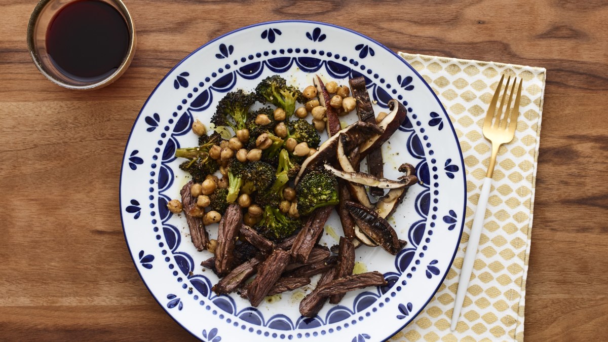 Sheet Pan Steak With Broccoli And Chickpeas Jamie Geller 