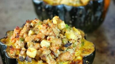 Acorn Squash with Italian Duck Sausage