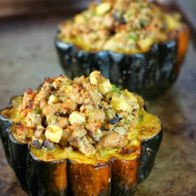 Acorn Squash with Italian Duck Sausage