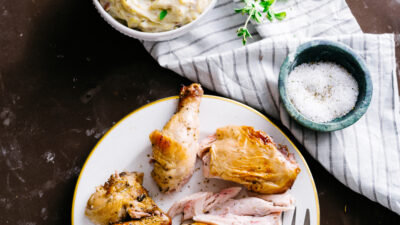Apple Cider Chicken with Mashed Red Potatoes and Leeks