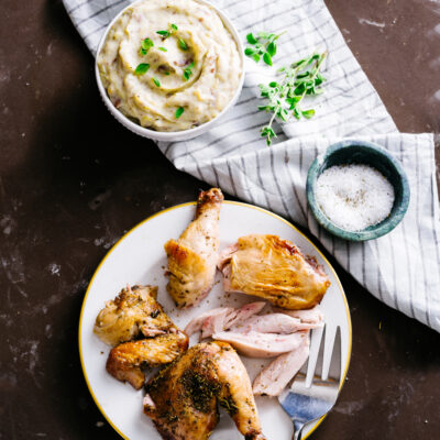 Apple Cider Chicken with Mashed Red Potatoes and Leeks