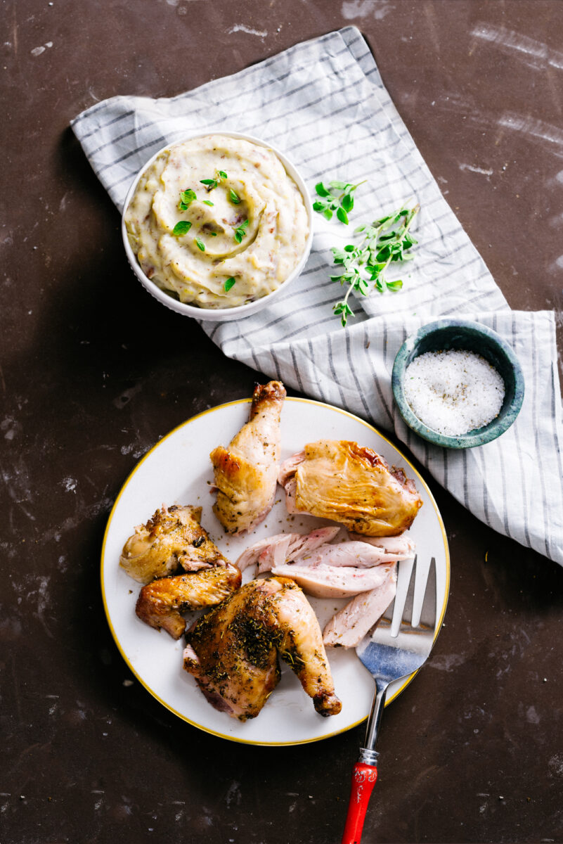 Apple Cider Chicken with Mashed Red Potatoes and Leeks