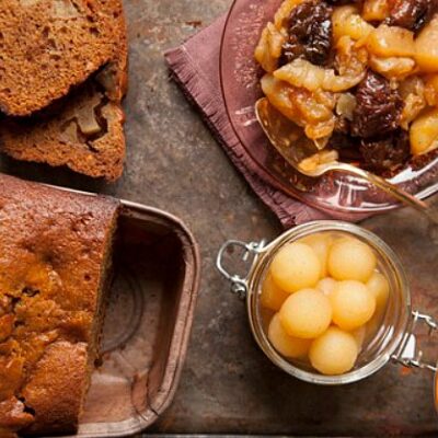 apple honey cake and apple compote