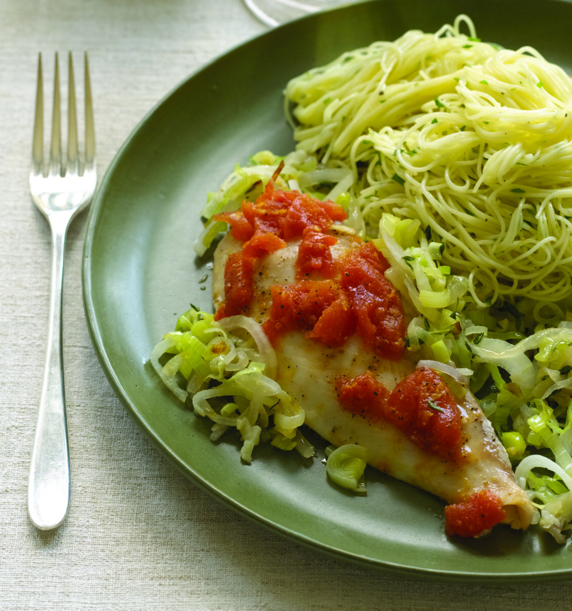 Aromatic Baked Flounder over Capellini