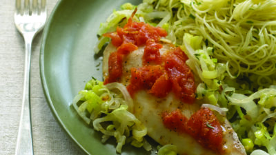 Aromatic Baked Flounder over Capellini
