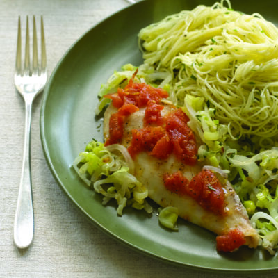 Aromatic Baked Flounder over Capellini