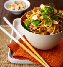 Asian Noodle Bowl with Spicy Almond Sauce